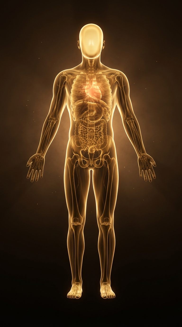 A calm portrait over warm amber light